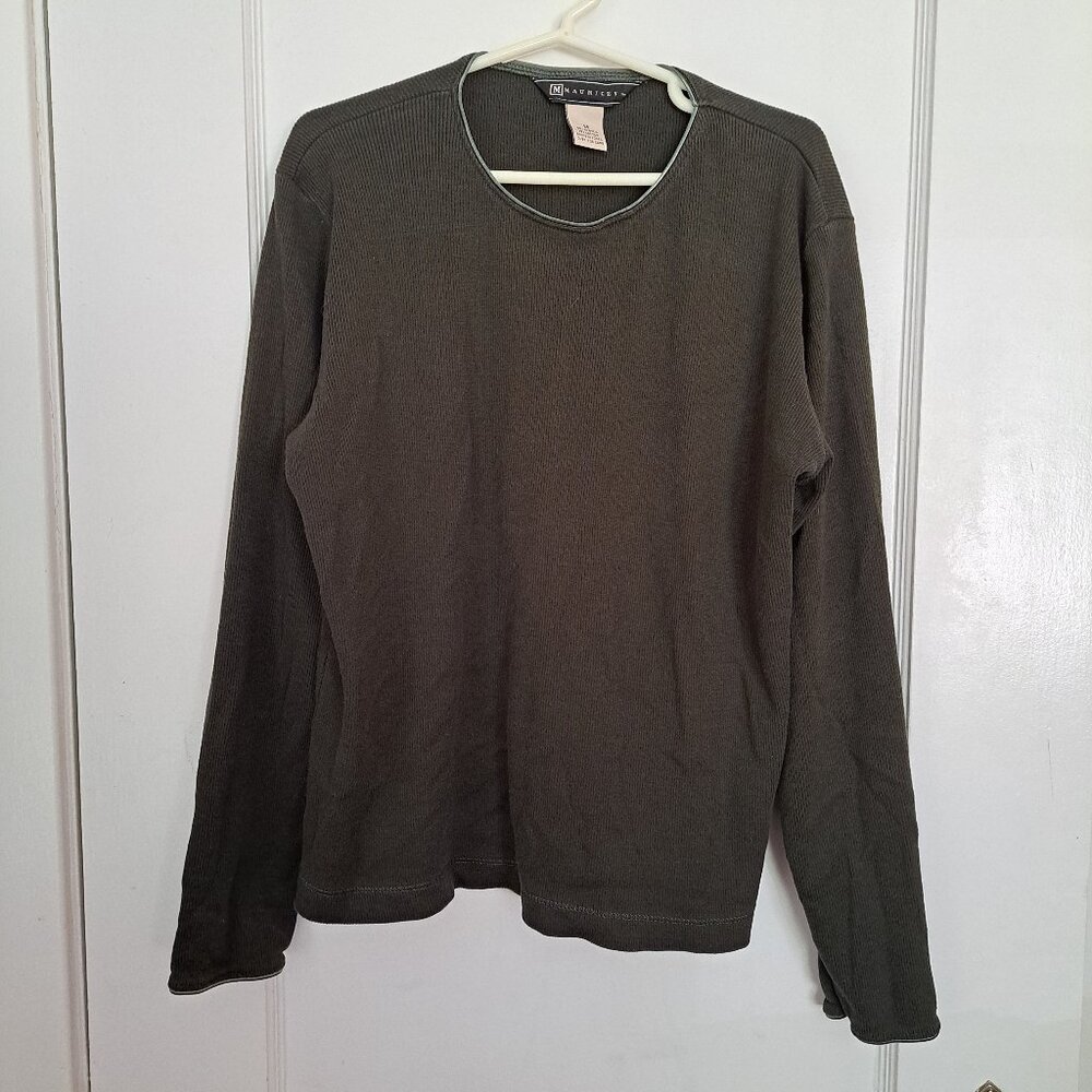 Hunter Green Long Sleeve T-Shirt Maurices Women's Sz M Velvet Trim GUC Soft